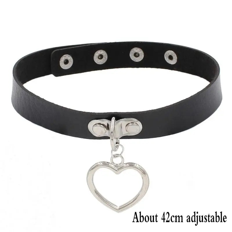 New Sexy Harajuku PU Leather Chain Heart Pendant Necklaces Women Men Punk Neck Gothic Black Pink Choker Necklace Cool Collar - Tophatter Daily Deals