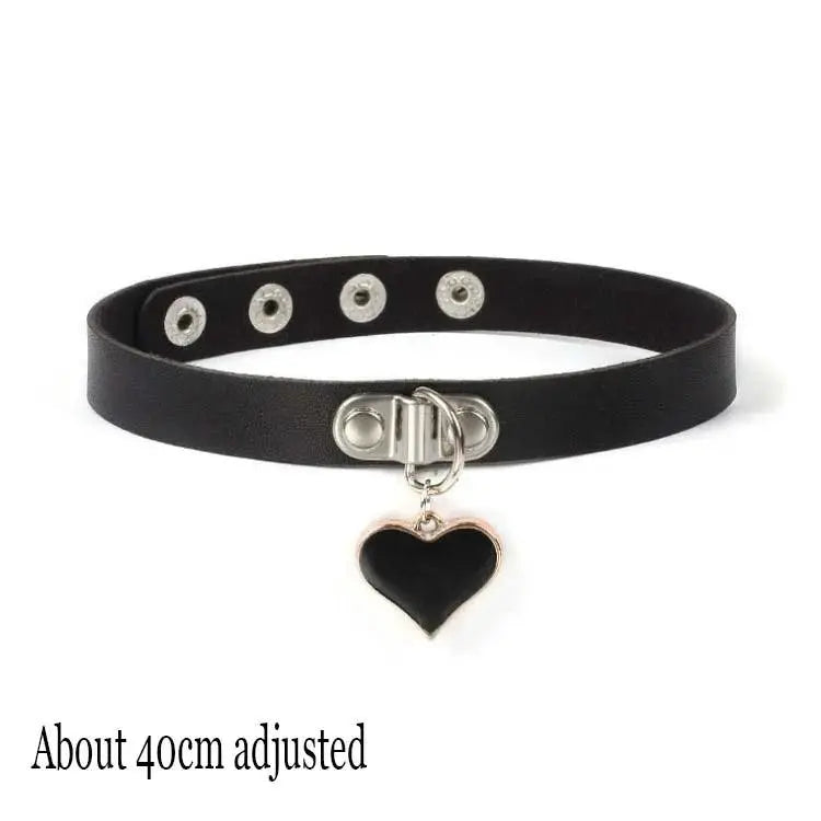 New Sexy Harajuku PU Leather Chain Heart Pendant Necklaces Women Men Punk Neck Gothic Black Pink Choker Necklace Cool Collar Heart Rose Border - Tophatter Daily Deals