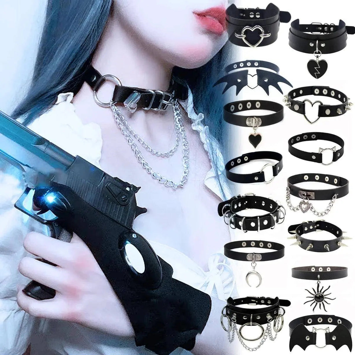 New Sexy Harajuku PU Leather Chain Heart Pendant Necklaces Women Men Punk Neck Gothic Black Pink Choker Necklace Cool Collar - Tophatter Daily Deals
