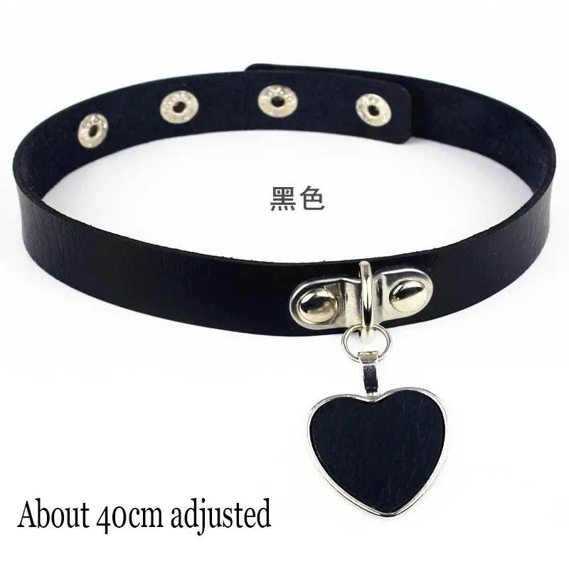 New Sexy Harajuku PU Leather Chain Heart Pendant Necklaces Women Men Punk Neck Gothic Black Pink Choker Necklace Cool Collar Lock Heart - Tophatter Daily Deals