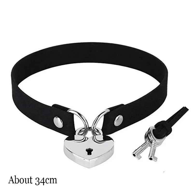 New Sexy Harajuku PU Leather Chain Heart Pendant Necklaces Women Men Punk Neck Gothic Black Pink Choker Necklace Cool Collar Lock Key Rope - Tophatter Daily Deals
