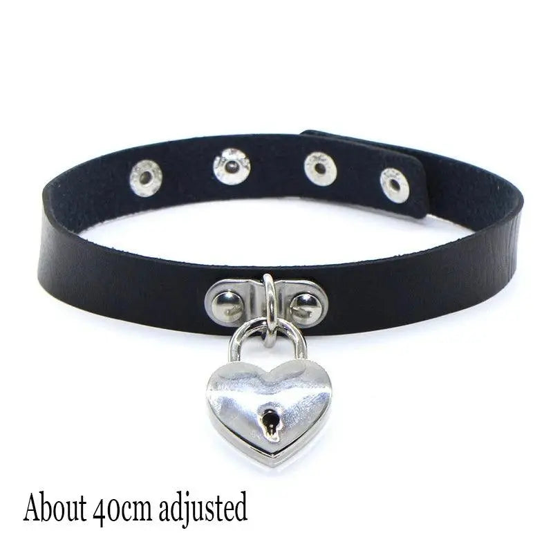 New Sexy Harajuku PU Leather Chain Heart Pendant Necklaces Women Men Punk Neck Gothic Black Pink Choker Necklace Cool Collar Lock Key - Tophatter Daily Deals