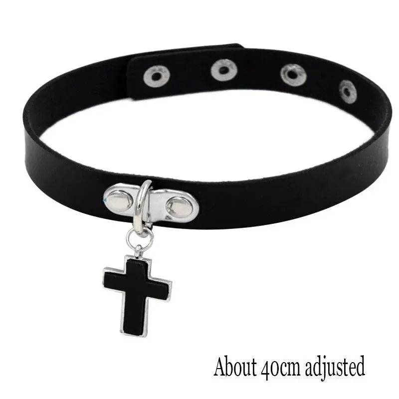 New Sexy Harajuku PU Leather Chain Heart Pendant Necklaces Women Men Punk Neck Gothic Black Pink Choker Necklace Cool Collar Cross - Tophatter Daily Deals