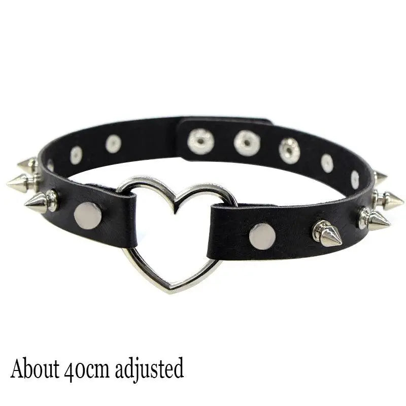 New Sexy Harajuku PU Leather Chain Heart Pendant Necklaces Women Men Punk Neck Gothic Black Pink Choker Necklace Cool Collar Rivet Heart - Tophatter Daily Deals