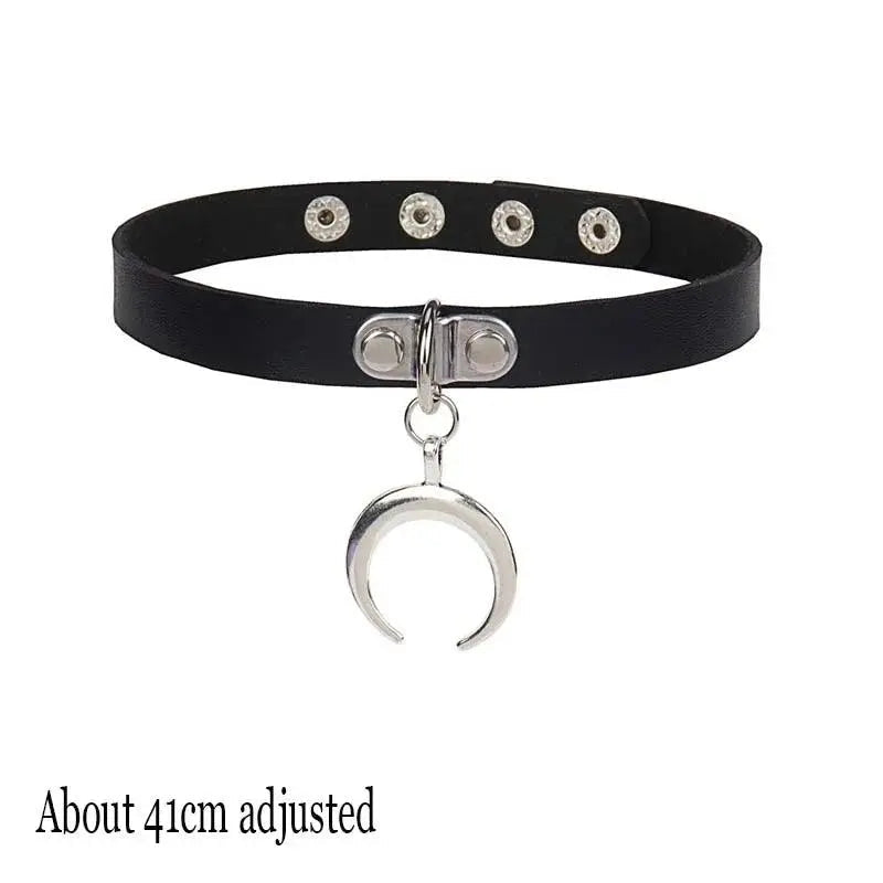 New Sexy Harajuku PU Leather Chain Heart Pendant Necklaces Women Men Punk Neck Gothic Black Pink Choker Necklace Cool Collar Moon - Tophatter Daily Deals