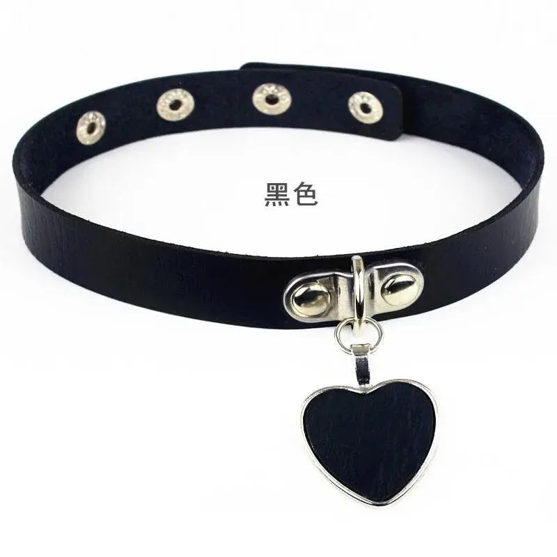 New Sexy Harajuku PU Leather Chain Heart Pendant Necklaces Women Men Punk Neck Gothic Black Pink Choker Necklace Cool Collar - Tophatter Daily Deals