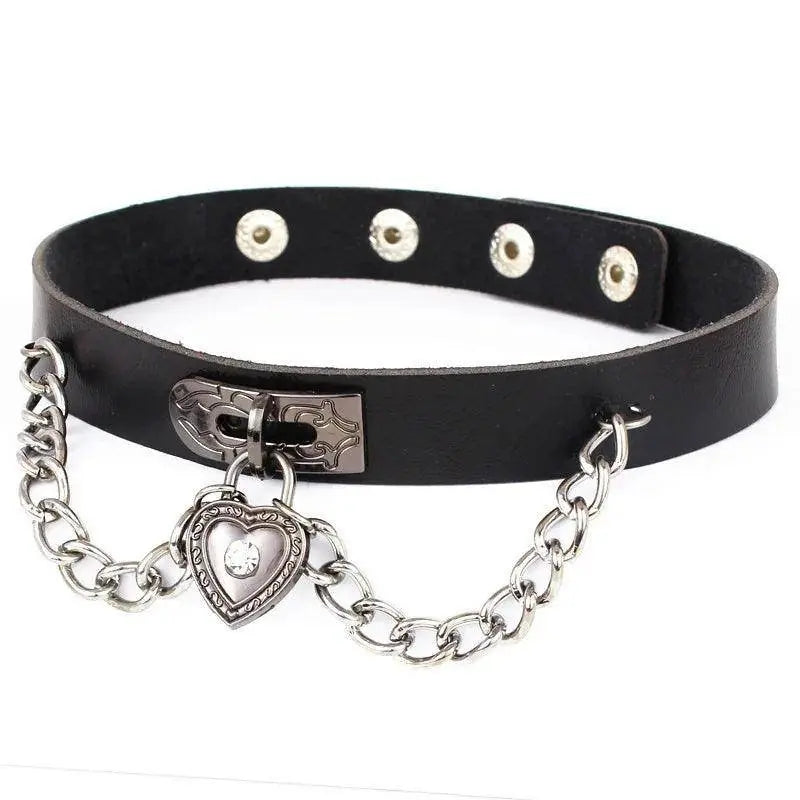 New Sexy Harajuku PU Leather Chain Heart Pendant Necklaces Women Men Punk Neck Gothic Black Pink Choker Necklace Cool Collar - Tophatter Daily Deals