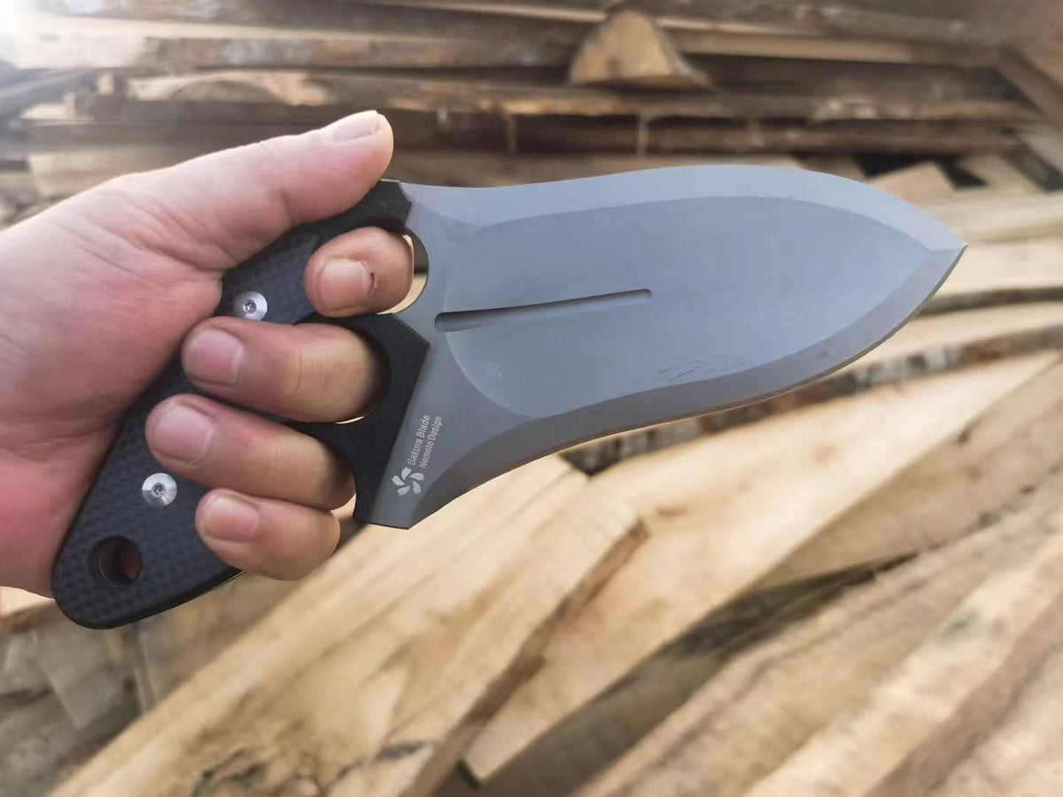 New Nemoto Tomoyuki Design Carbon Fiber Push Dagger Heavy Duty Straight Knife - Tophatter Daily Deals