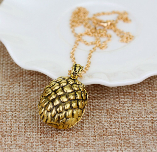 Gold Dragon Egg Pendant Necklace – Antique Fantasy-Inspired Jewelry with Textured Scale Design, 18" Chain Necklaces - Tophatter Daily Deals