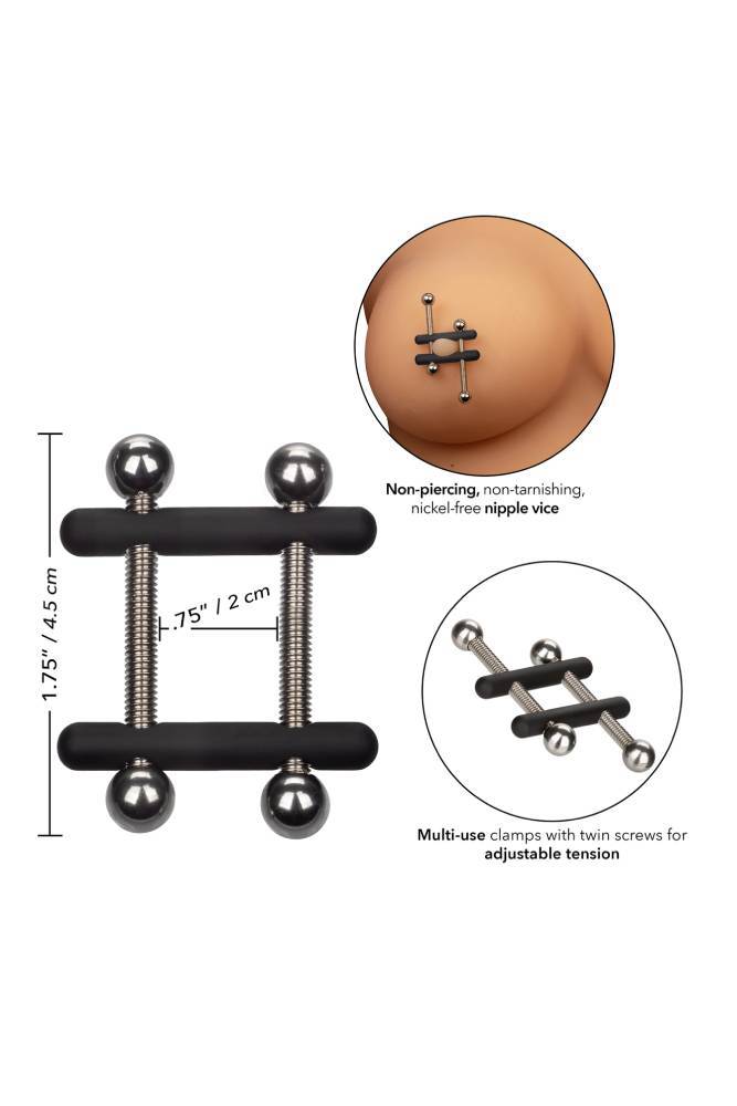 Cal Exotics - Nipple Grips - Power Grip Crossbar Nipple Vices - Black/Silver BDSM - Tophatter Daily Deals