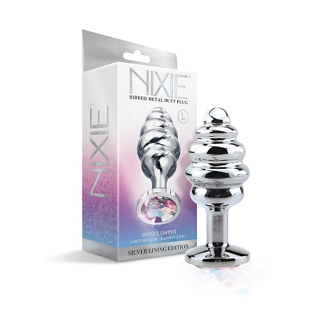 Nixie Ribbed Metal Butt Plug Honey Dipper Large Silver Lining Edition > Anal Range > Jewel Butt Plugs - Tophatter Daily Deals