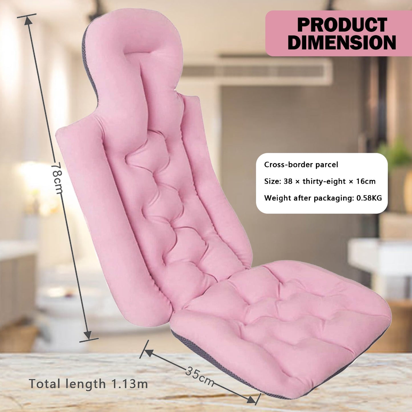 Best Bath Pillow UK - Full Body Spa Bath Pillow Mat, Bathtub Mattress Cushion with 30 Suction Cups, Comfort Support Your Head, Neck and Back Pink Without Suction Cups Bath Pillows - Tophatter Daily Deals