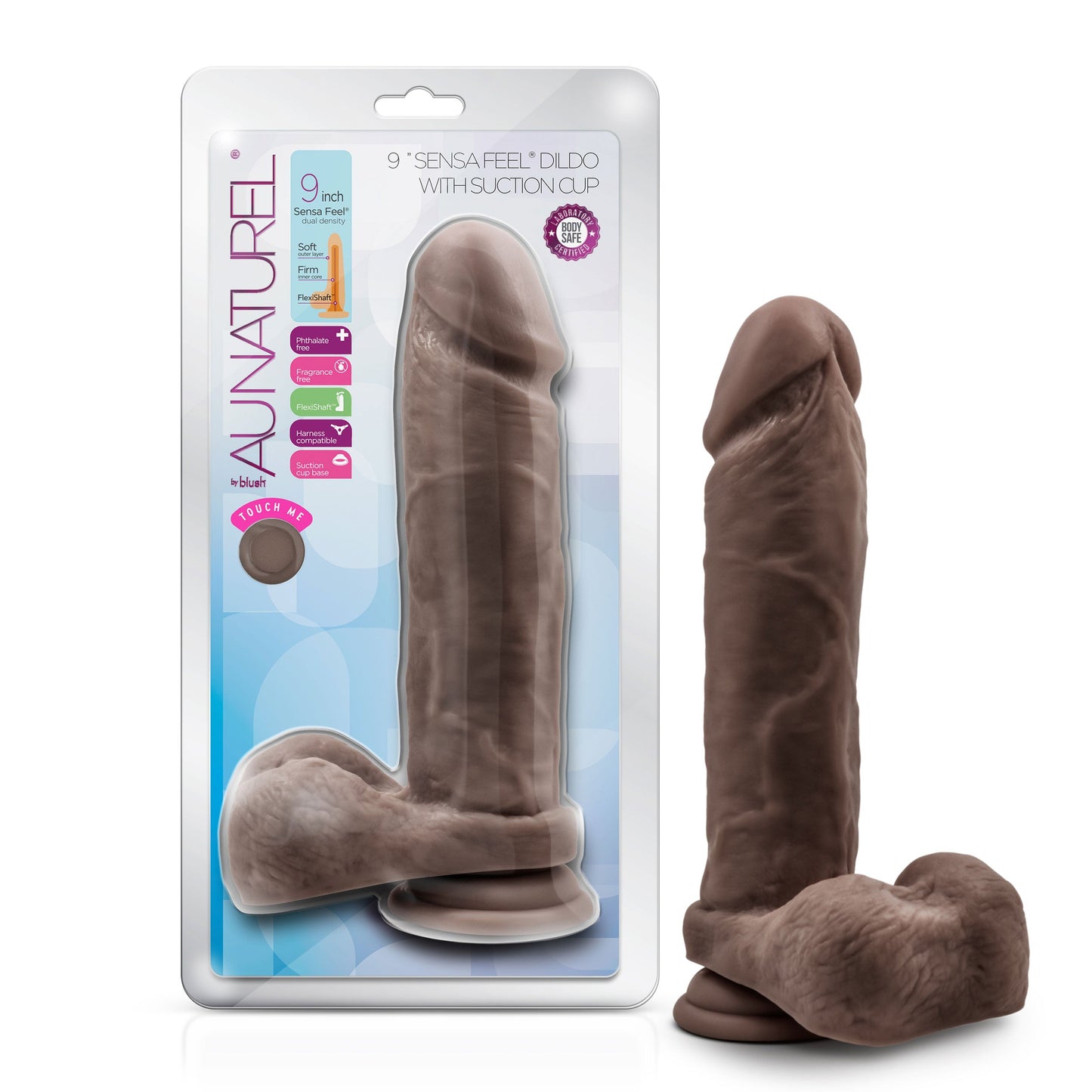 Au Naturel 9 Inch Realistic Dildo with Suction Cup Chocolate > Dildos > Large Dildos - Tophatter Daily Deals
