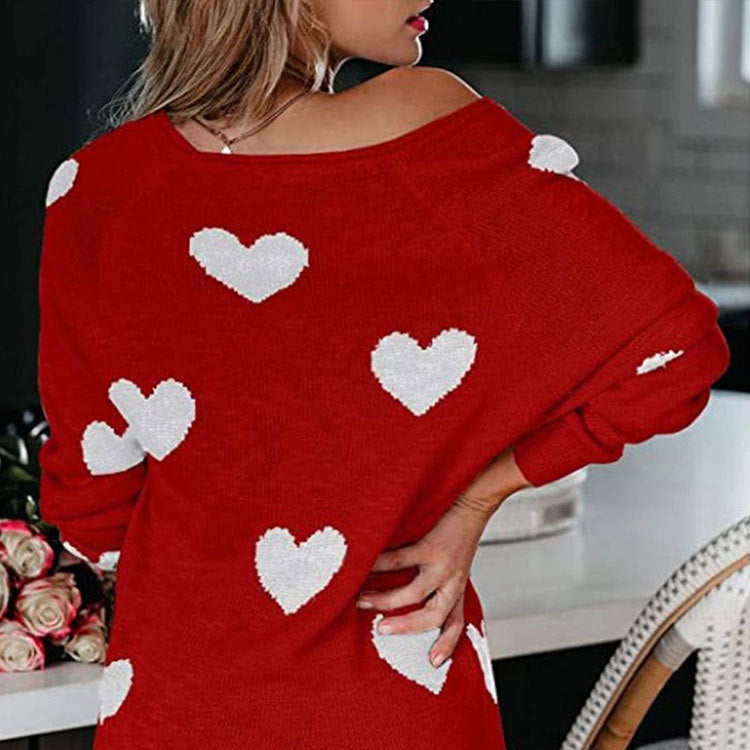 Soft Relaxed Women's Heart Sweater - V Neck, Knit, Everyday - Tophatter Daily Deals