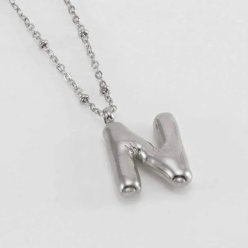 Bubble™ Letter Pendant Necklace Steel Color N With Chain Necklaces - Tophatter Daily Deals