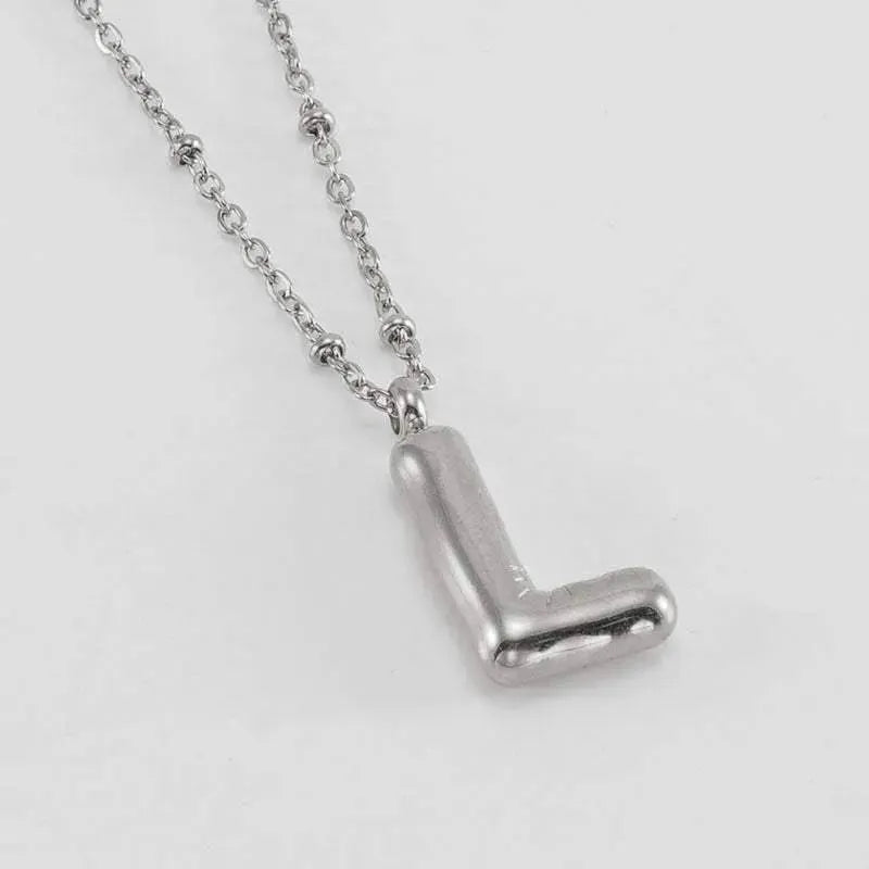 Bubble™ Letter Pendant Necklace Steel Color L With Chain Necklaces - Tophatter Daily Deals