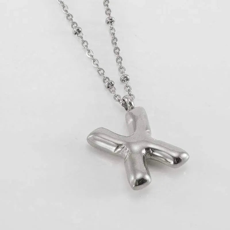 Bubble™ Letter Pendant Necklace Steel Color X Chain Included Necklaces - Tophatter Daily Deals