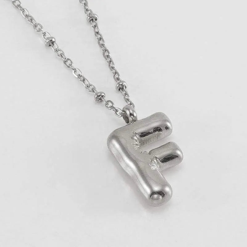 Bubble™ Letter Pendant Necklace Steel Color F With Chain Necklaces - Tophatter Daily Deals