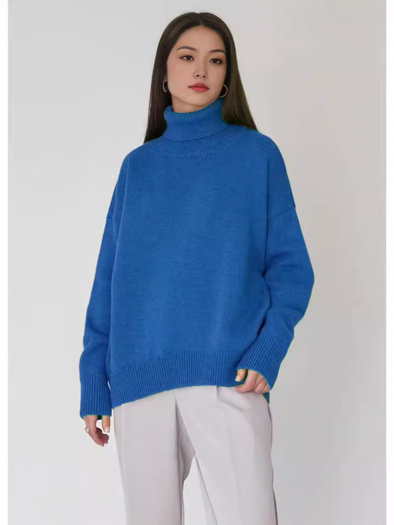 Oversized Cozy Women Turtleneck Sweater - Knit, For Winter Royal Blue One size - Tophatter Daily Deals