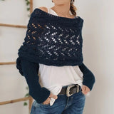 Soft Women’s Scarf - Openwork Rectangular, Knit, For Winter dark blue - Tophatter Daily Deals