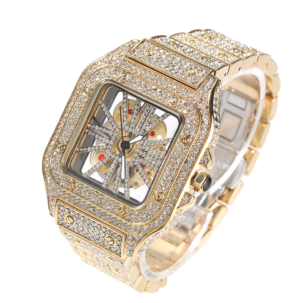Hip-Hop Skeleton Square Watch Gold hollow square watch Watches - Tophatter Daily Deals
