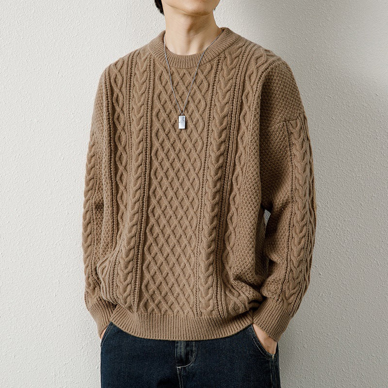 Warm Men's Crewneck Sweater - Cable Knit Wool Winter Khaki 3D Changing Face Moving Picture Frame - Tophatter Daily Deals