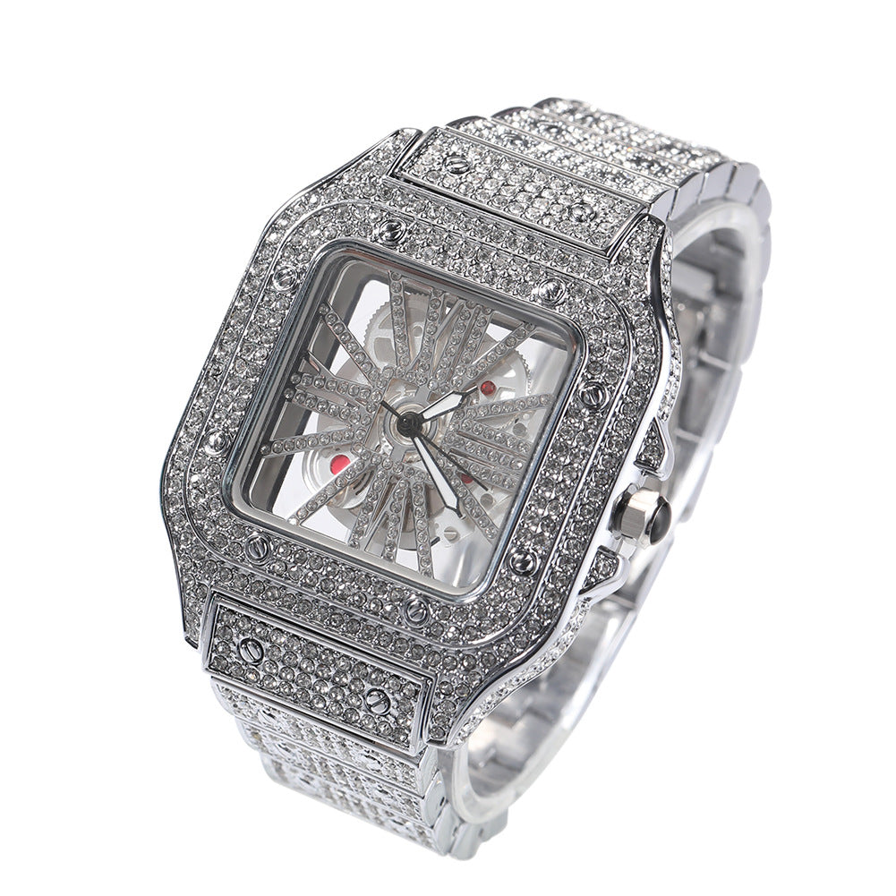 Hip-Hop Skeleton Square Watch Silver hollow square watch Watches - Tophatter Daily Deals