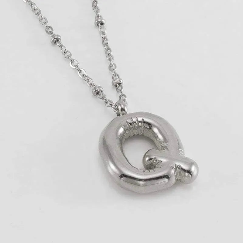 Bubble™ Letter Pendant Necklace Steel Color Q With Chain Necklaces - Tophatter Daily Deals