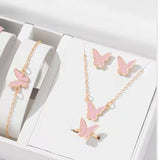 5PCS Fashion Butterfly Pendants Necklace Earrings Ring Bracelet Sets For Women Jewelry Set Bridal Wedding Jewelry Gift Pink Butterfly Suit 0 - Tophatter Daily Deals