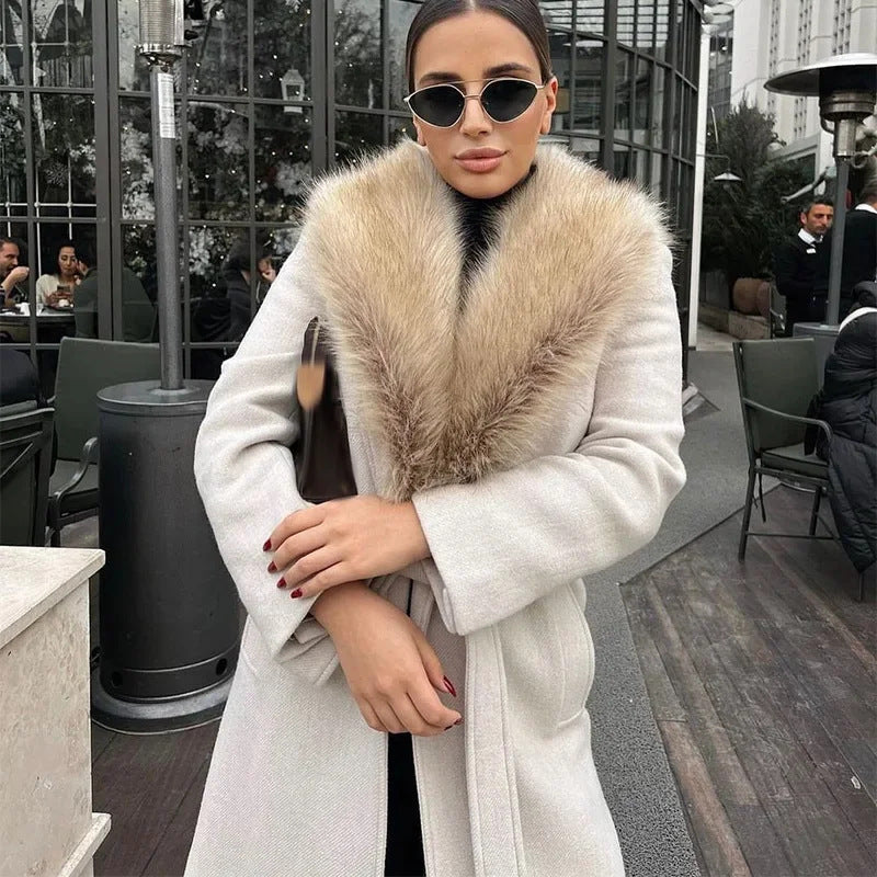 Warm Flattering Women Long Coat- Turn Down Collar, Polyester 3D Changing Face Moving Picture Frame - Tophatter Daily Deals