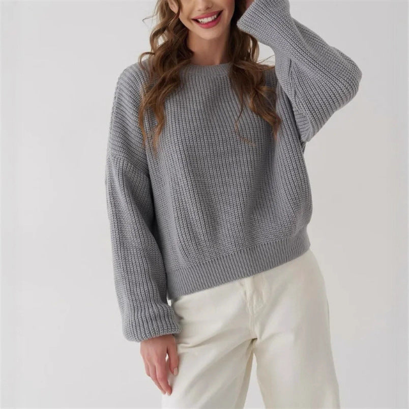 Oversized Cozy Womens Knit Sweater - Relaxed Fit, Ribbed Gray - Tophatter Daily Deals