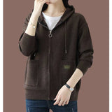 Soft Cozy Women’s Zip-Up Hoodie - Knit, Ribbed, Everyday Brown One-size - Tophatter Daily Deals