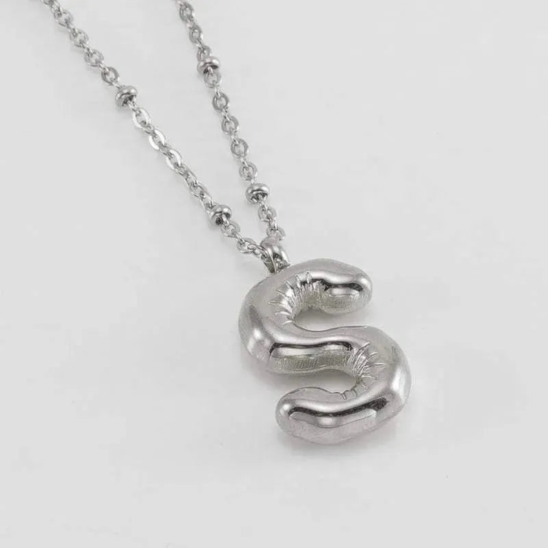 Bubble™ Letter Pendant Necklace Steel Color S With Chain Necklaces - Tophatter Daily Deals