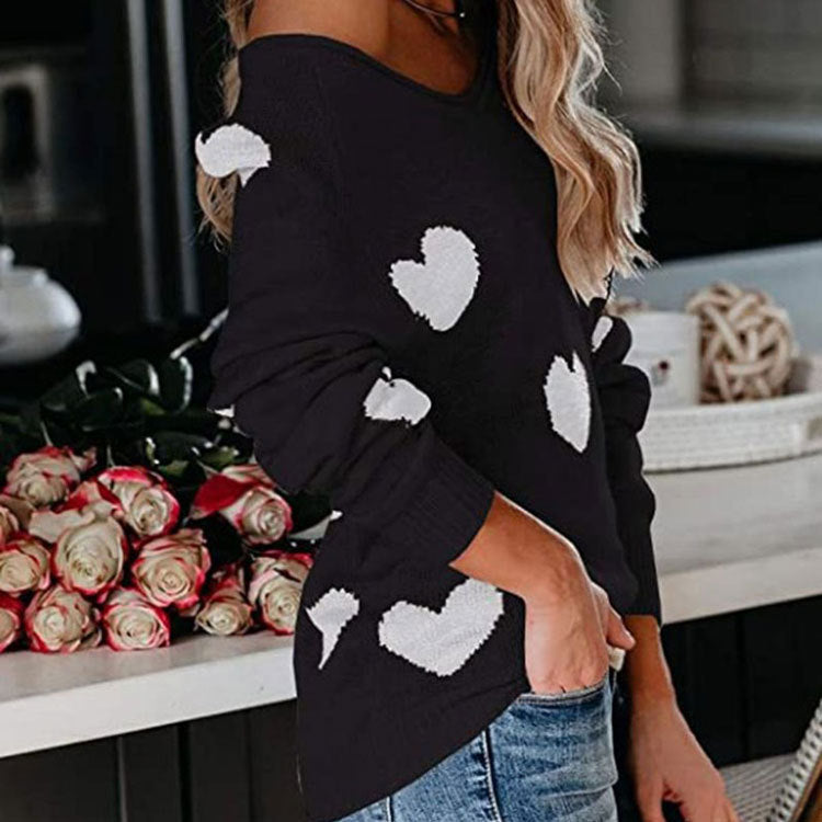 Soft Relaxed Women's Heart Sweater - V Neck, Knit, Everyday - Tophatter Daily Deals
