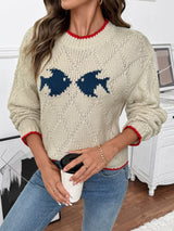 Soft Women's Fish Sweater - Crewneck Knit, Cotton Blend Apricot - Tophatter Daily Deals