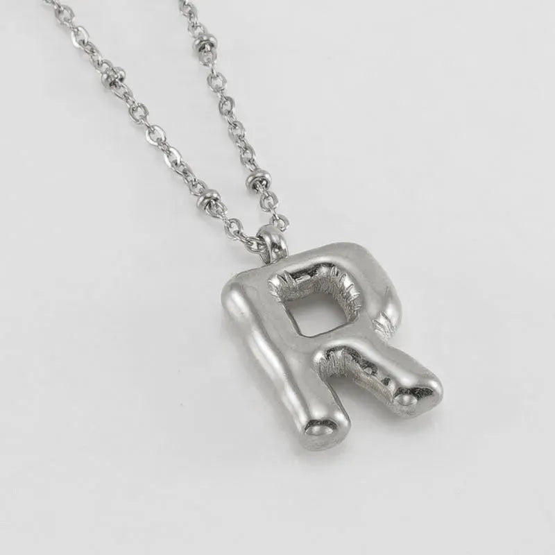 Bubble™ Letter Pendant Necklace Steel Color R With Chain Necklaces - Tophatter Daily Deals