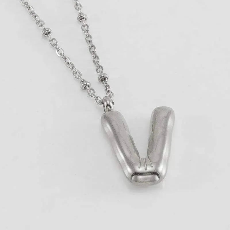 Bubble™ Letter Pendant Necklace Steel Color V With Chain Necklaces - Tophatter Daily Deals