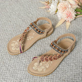 Bohemian Thong Sandals Summer Fashion Flowers Flat Beach Shoes For Women Apricot 0 - Tophatter Daily Deals