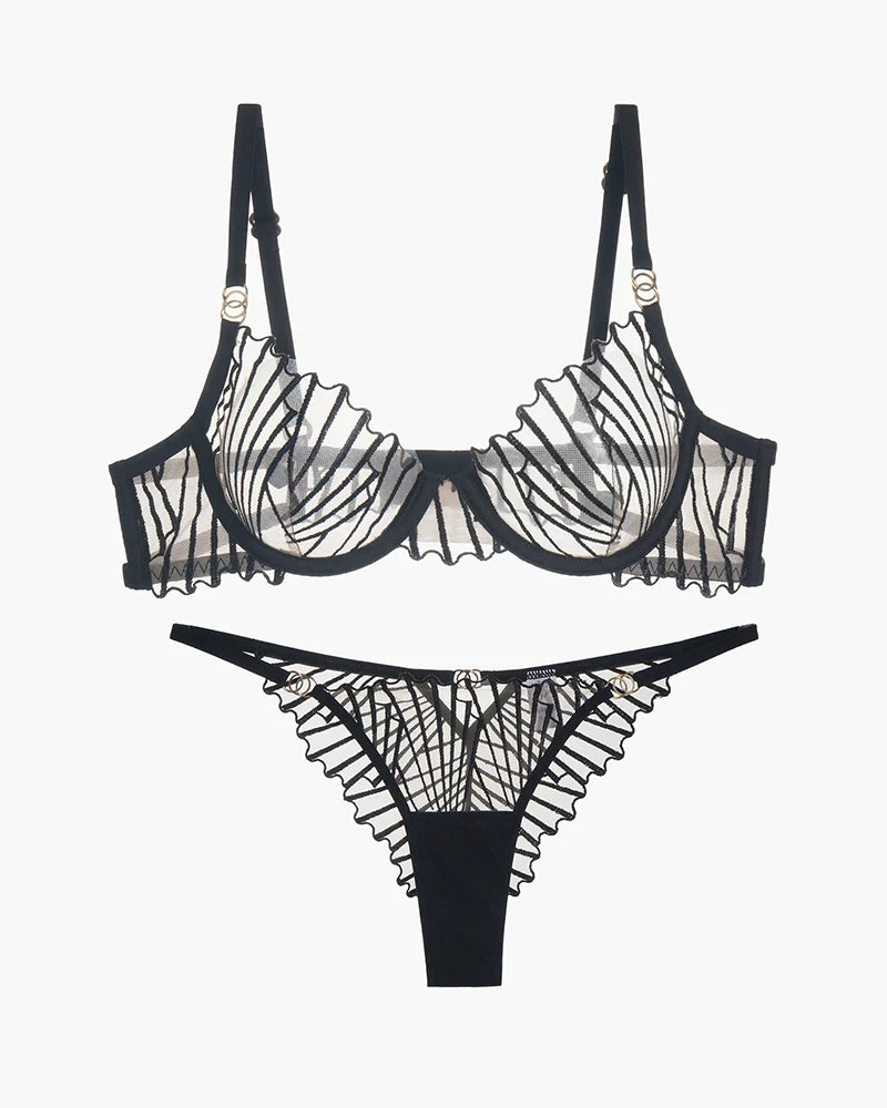 Thin Embroidered Bra and Panty 2 Sets Black Avidlove-Bra Sets - Tophatter Daily Deals