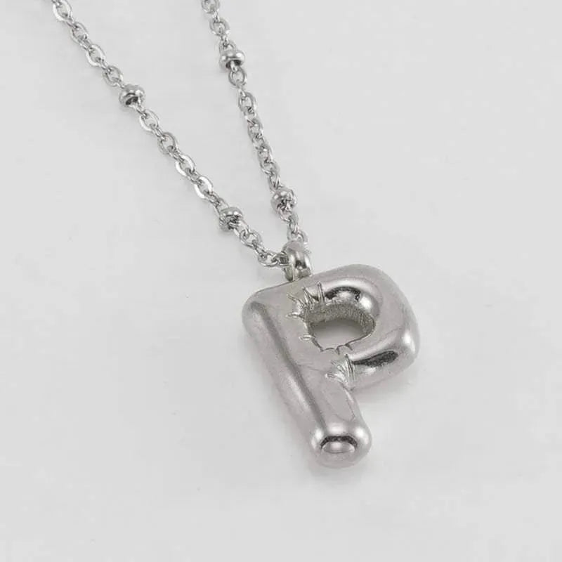 Bubble™ Letter Pendant Necklace Steel Color P With Chain Necklaces - Tophatter Daily Deals