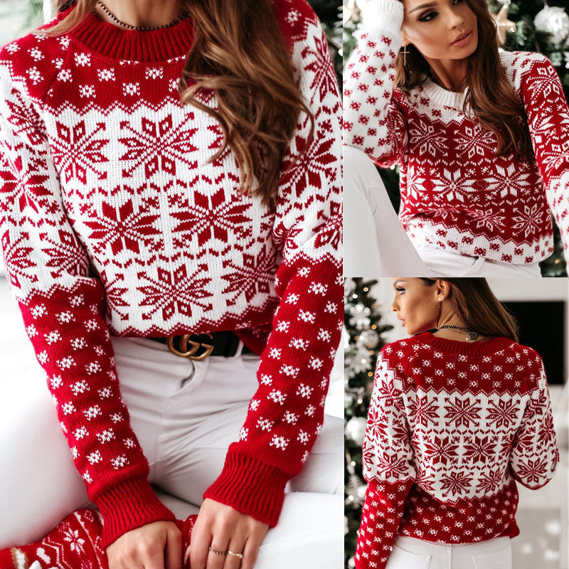 Warm Women’s Holiday Sweater - Crew Neck Knit, Festive Wear - Tophatter Daily Deals
