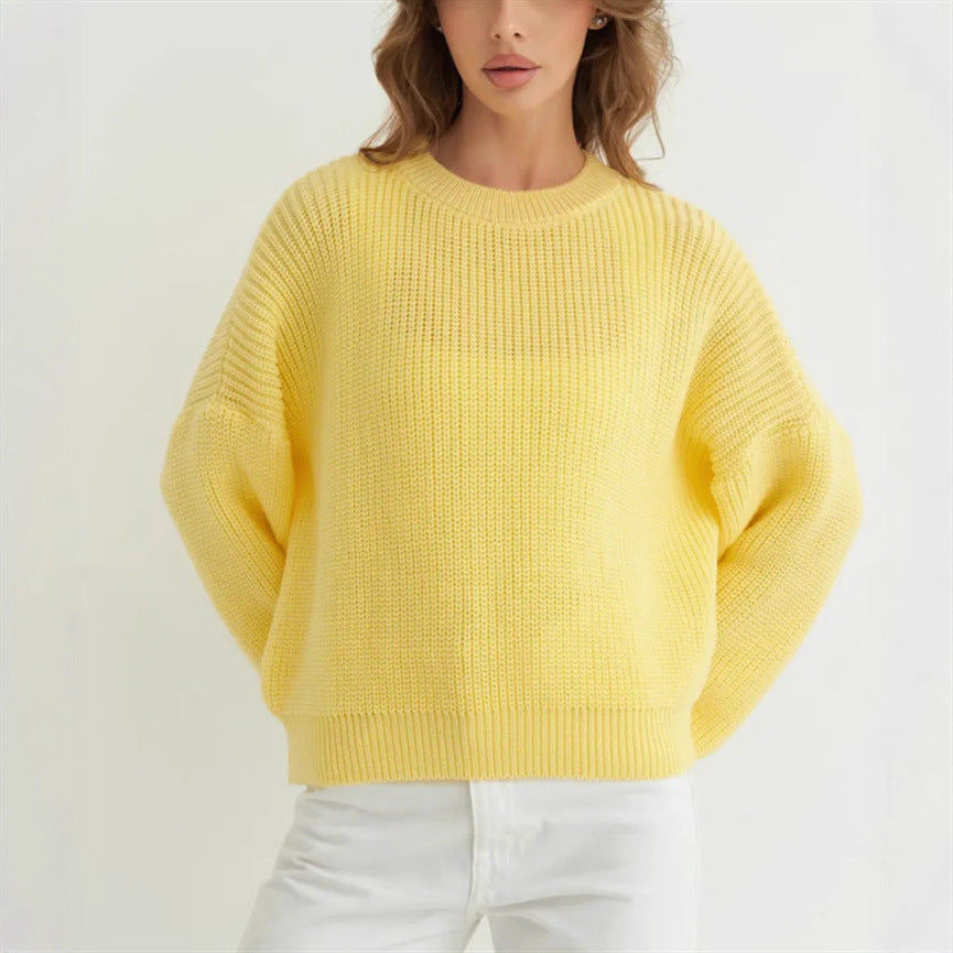 Oversized Cozy Womens Knit Sweater - Relaxed Fit, Ribbed Yellow - Tophatter Daily Deals