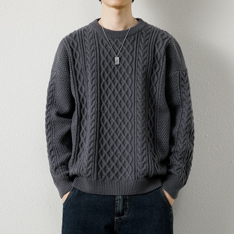 Warm Men's Crewneck Sweater - Cable Knit Wool Winter Gray 3D Changing Face Moving Picture Frame - Tophatter Daily Deals
