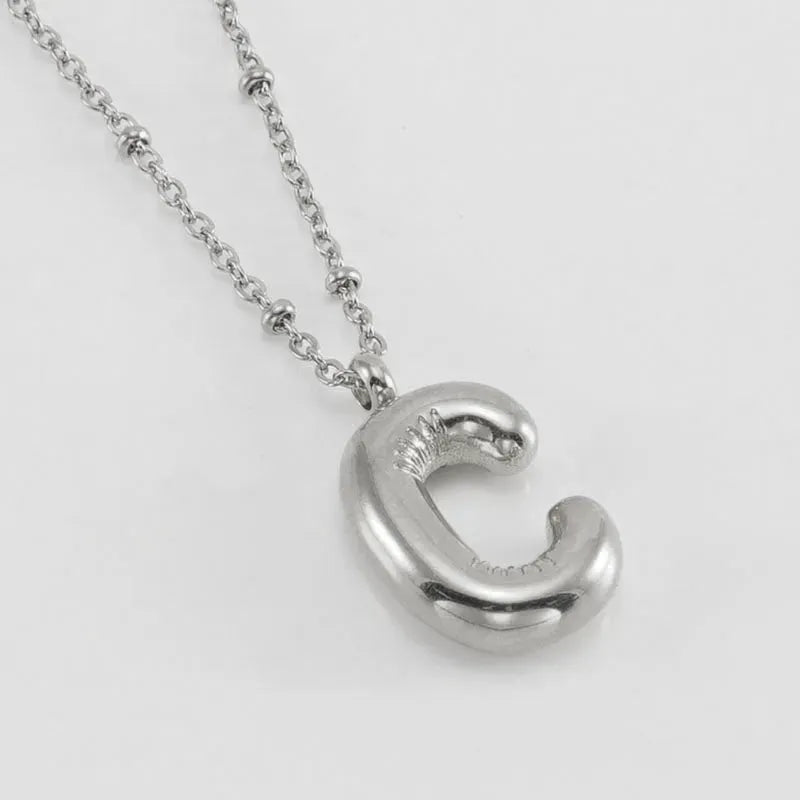 Bubble™ Letter Pendant Necklace Steel Color C With Chain Necklaces - Tophatter Daily Deals