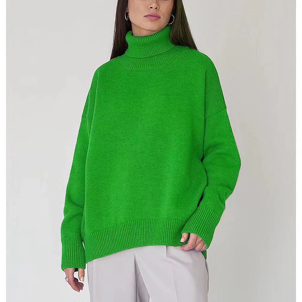 Oversized Cozy Women Turtleneck Sweater - Knit, For Winter Yellow-Green One size - Tophatter Daily Deals