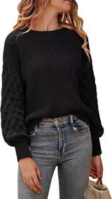 Warm Cozy Women's Chunky Knit Sweater - Relaxed Fit Black - Tophatter Daily Deals