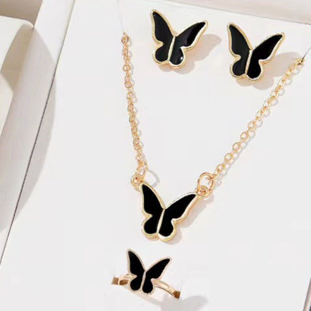 5PCS Fashion Butterfly Pendants Necklace Earrings Ring Bracelet Sets For Women Jewelry Set Bridal Wedding Jewelry Gift Black Butterfly Suit 0 - Tophatter Daily Deals