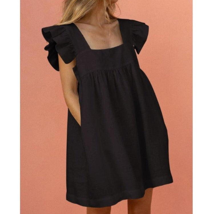 Square Neck Dress Ruffled Casual Lady Mini Dress Black Dress Dresses - Tophatter Daily Deals