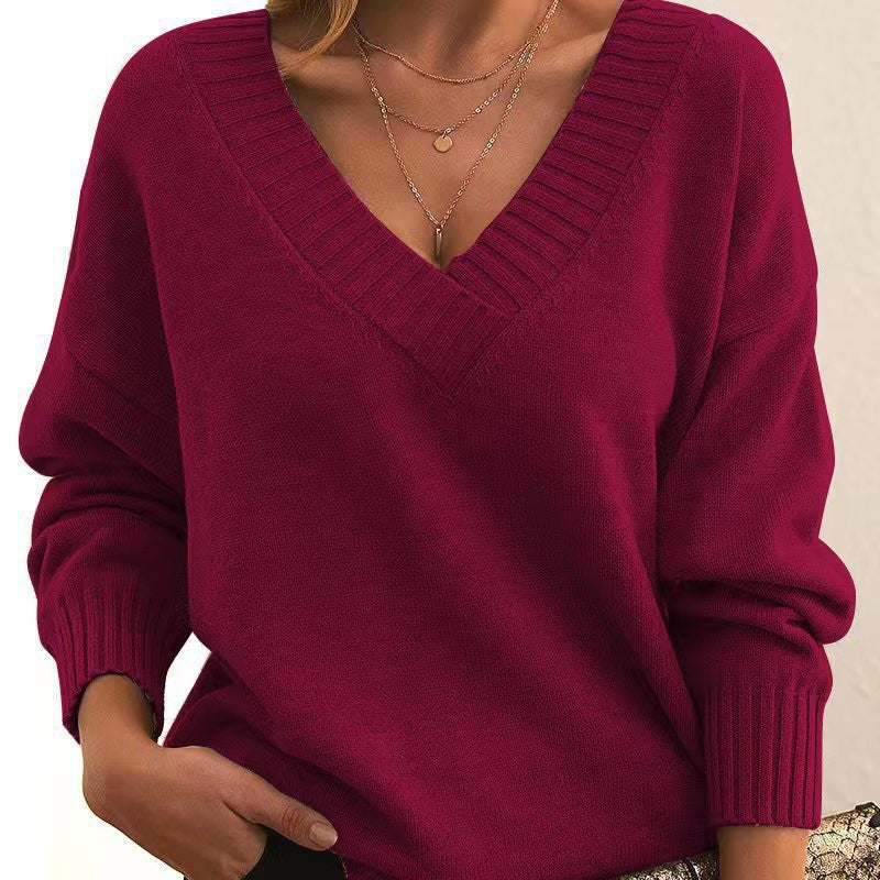 Soft Relaxed Women V-Neck Sweater - Ribbed Knit Layering - Tophatter Daily Deals