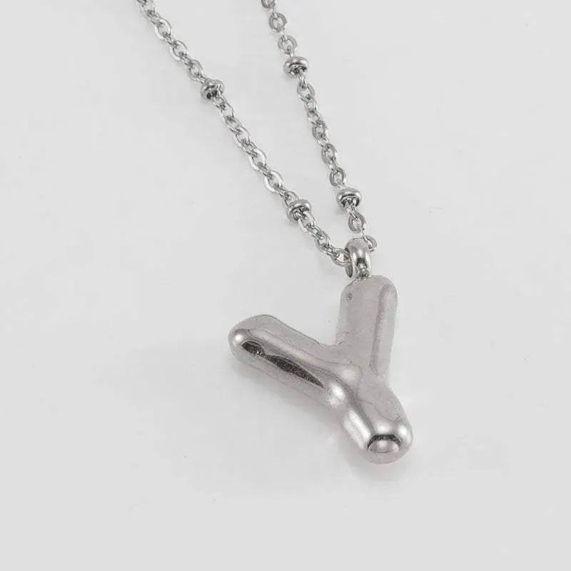 Bubble™ Letter Pendant Necklace Steel Color Y With Chain Necklaces - Tophatter Daily Deals
